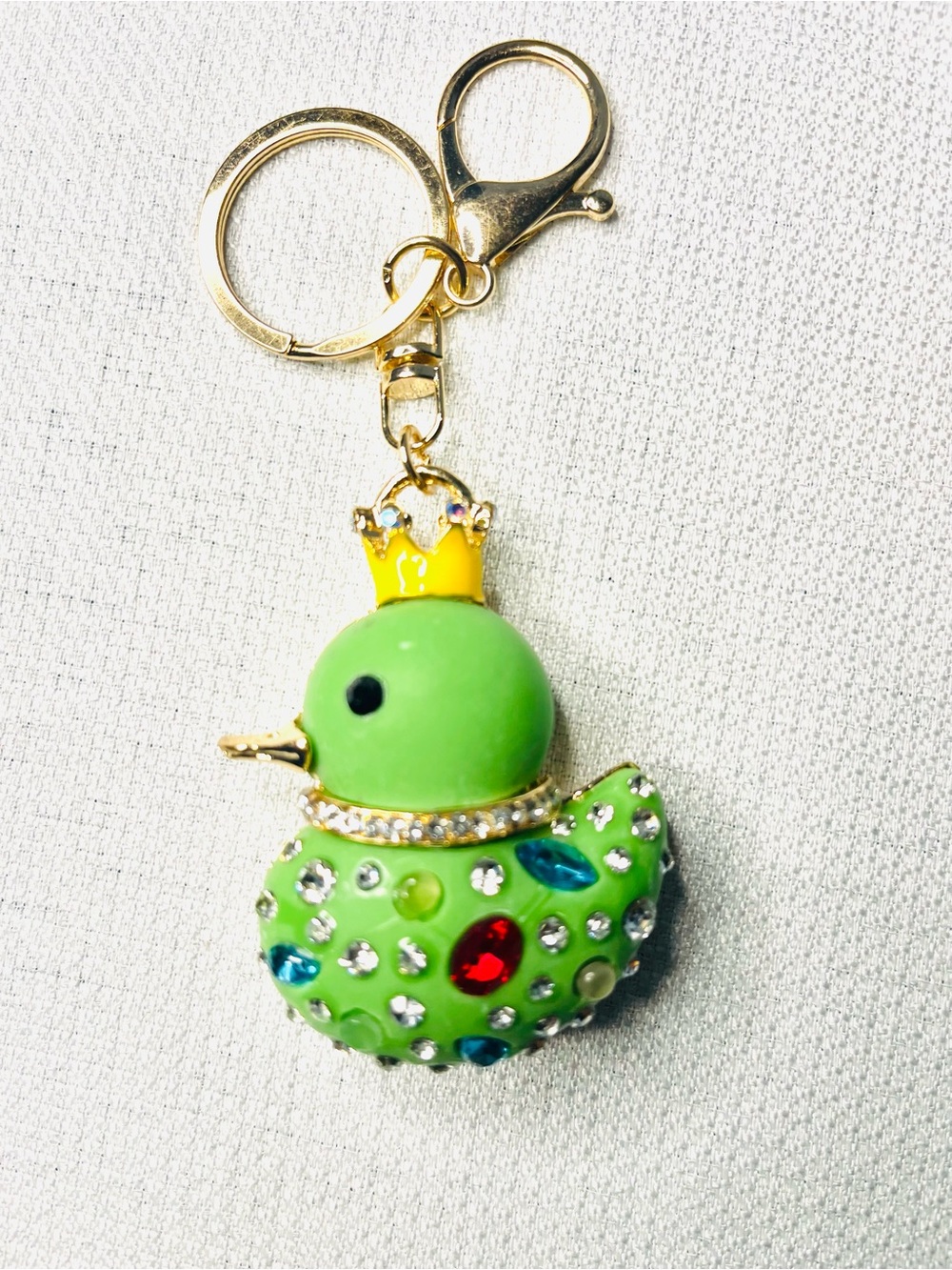 Crowned Duck with Rhinestone Accents Bag Charm Keyring - New - Picture 2 of 5